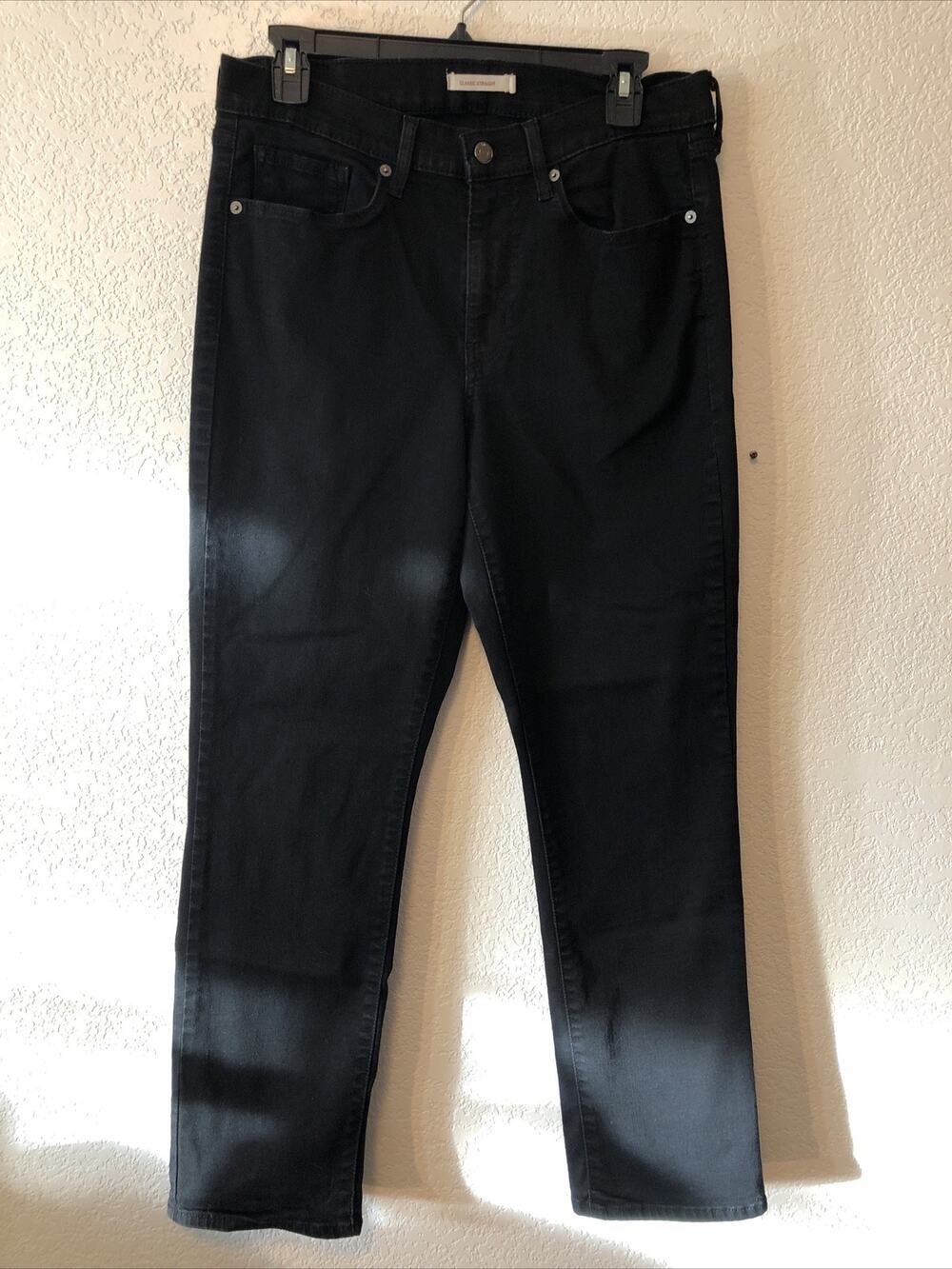 Levis womens jeans 12 Jet Black Classic Straight denim 34"x28" Midrise Worn once